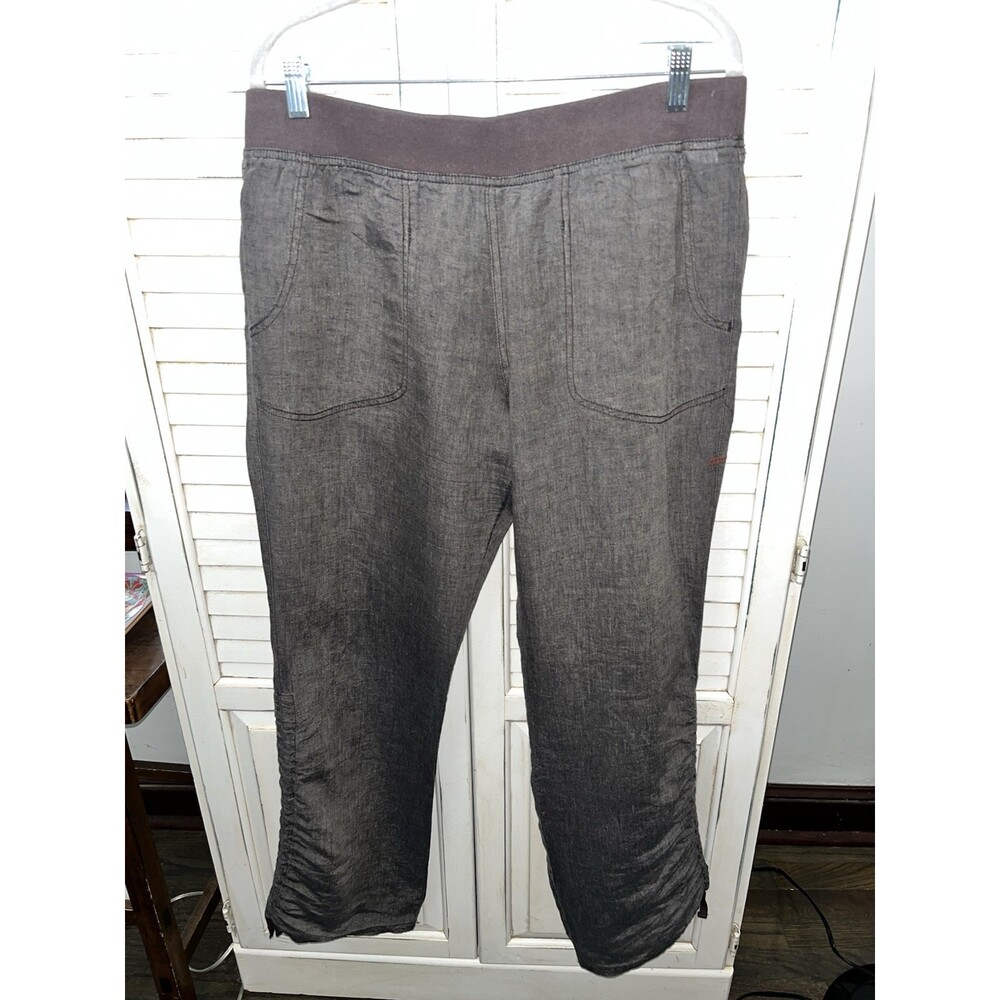 TOAD & CO. Brown Linen Pants Women Large Ruched Ties at Ankles
